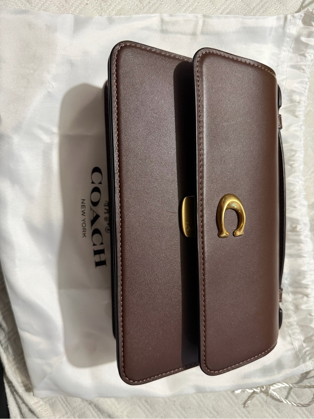 Coach Dark Brown Leather Shoulder Bag with Gold Hardware
